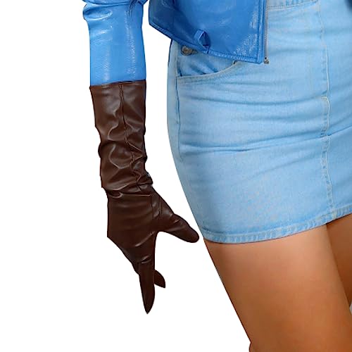 DooWay Women Long Leather Gloves Brown Coffee 16 Faux Lambskin Soft for Costume Cosplay Party