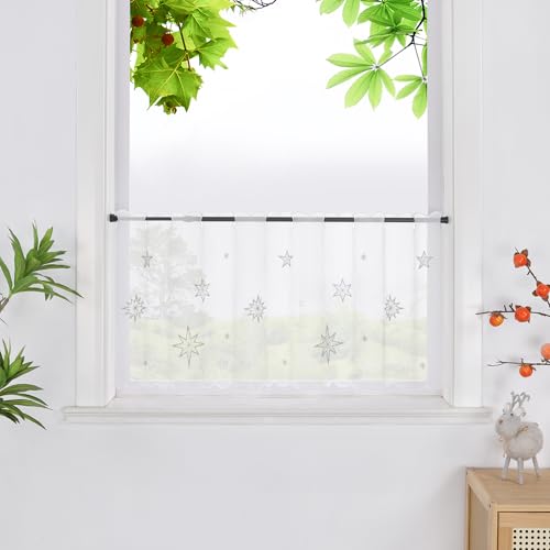 HeichkelL Scheibengardine mit Sterne Transparente Gardine...