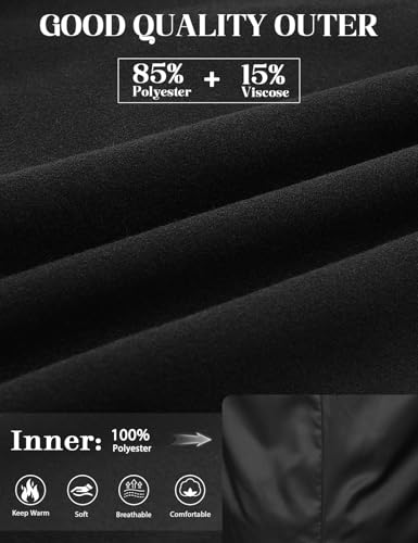 Men's Trench Coat Casual Single Breasted Long Pea Coat Notched Collar Warm Overcoat for Fall Winter with Pockets4