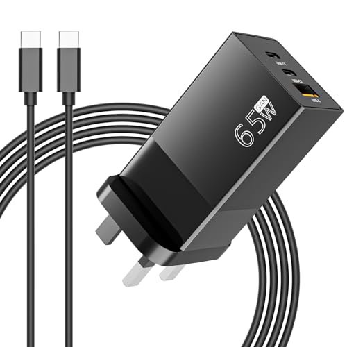 FUDCOCWN 65W USB C Plug Fast GaN Charger Compatible with 3-Port for MacBook Pro/Air, Dell XPS, iPhone 17/16/15 Series