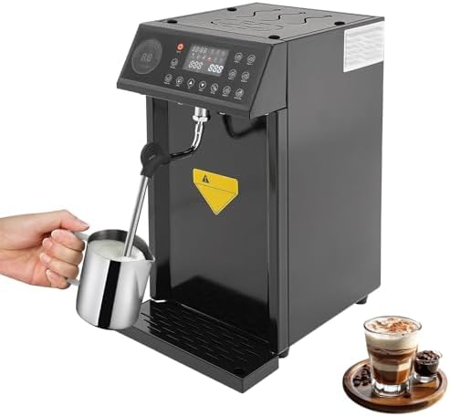 Commercial Steam Milk Frother - Fast Heating Stainless Steel Foam Maker with LED Display, 8L Capacity, 4-Hole Nozzle, Ideal for Coffee & Bubble Tea (Black)