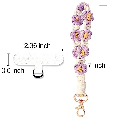 Boho Macrame Phone Wrist Strap, Cell Phone Lanyard with Tether Tab, Purple - Photo 45 sur 85
