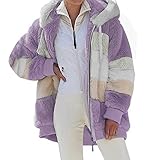 Generic Damen Kunstfelljacke Winter Mantel Plüschjacke Frauen Langarm Wintermantel Warm Cardigan Kapuzenjacke Reißverschlussjacke Lose Plüschmantel mit Kapuze