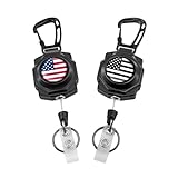 American Flag Retractable Keychain,2 Pack Heavy Duty Badge Reels Retractable, Tactical ID Badge Holder with Zinc Alloy Carabiner, 32'' Coated Steel Cord, Key Ring,10 oz (USA Flag, Black USA Flag)