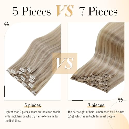 Image of LaaVoo Clip In Hair Extensions, Blonde Highlights, 18 Inch 5Pcs 80g | Easy To Install Clip On Extensions Human Hair Match Light Base Hair Tones, For Natural Hair Color Integration