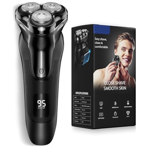 Electric Razor for Men, Shavers for Men with Pop up Trimmer and Travel Lock, Upgrade Rechargeable Rotary Beard Shavers with Led Display(Light Black)