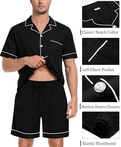 SWOMOG Mens Pajama Set Short Sleeve 2 PCS Sleepwear Button Down Soft Loungewear Modal Set Pj Set with Pockets S-3XL3