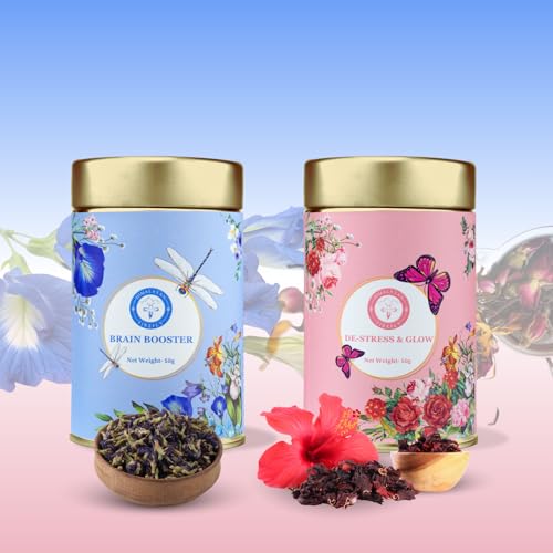 Image of Himalayan Firefly Combo Blue Pea And Saffron Tea | Organic Herbal Caffeine Free Floral Blend | Whole Dried Flowers Mix For Daily Beverage | Natural Wellness Infusion | Pack Of 2-100g