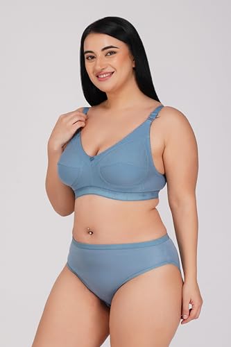 Image of SPUNN Women's Cotton Mix Full Coverage Non Padded Bra Panty Set for Heavy Bust Lingerie Set Combo