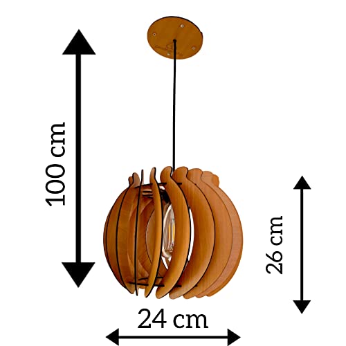 Image of Wood Pinecone Pendant lamp, Wooden Ceiling lamp, Wooden Hanging lamp handicrafted Home decore Chandelier Light (Round)