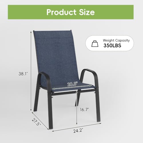 Image of Patio Chairs Set of 4, Stackable Outdoor Dining Chairs for All Weather, Metal Modern Outside Furniture Chair for Pool Side, Garden, Backyard Deck, Navy Blue