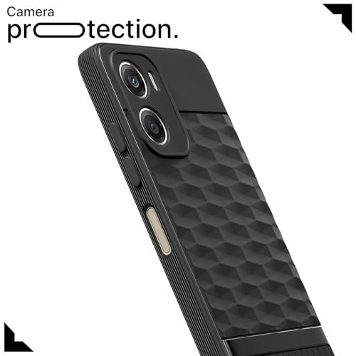 Image of Pikkme Back Cover for Motorola Moto G06 Power Camera Protection 3D Hexa Cube Design Silicone Protective Bumper Case (Black)