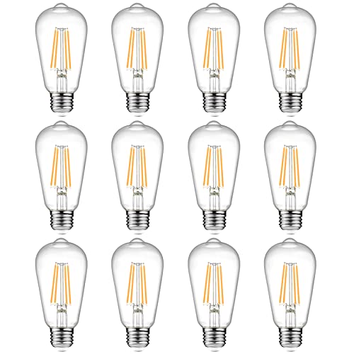 Ascher 12-Pack Vintage LED Edison Light Bulb 60W Equivalent, Decorative Antique Filament Light Bulbs with 80+ CRI, Warm White 2700K, 700 Lumens, E26 Base, Non-Dimmable Ascher 12-Pack Vintage LED Edison Light Bulb 60W Equivalent, Decorative Antique Filament Light Bulbs with 80+ CRI, Warm White 2700K, 700 Lumens, E26 Base, Non-Dimmable