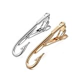RunootPR Fun Fishhook Tie Clip Set for Men Unique 2PCS Silver Gold Tie Bar Personalized Jewelry