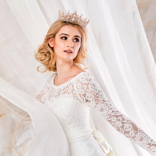 Image of Fesciory Birthday Crown for Women, Gold Plated Crystal Tiara with Sash
