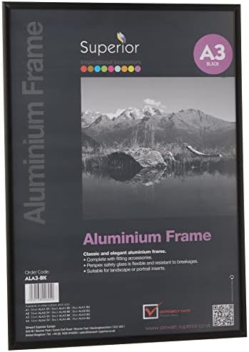 Stewart Superior A3 Brushed Aluminium Picture Frame with Perspex Safety Glass - Black