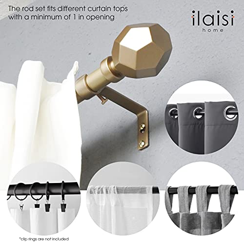 Ilaisihome Single Curtain Rod Set: 3/4 In Diameter Adjustable Gold Curtain Rod With Geometric Faceted Finials,32-90 In,Standard Single Gold Drapery Rod For 1 Pack #TOP5