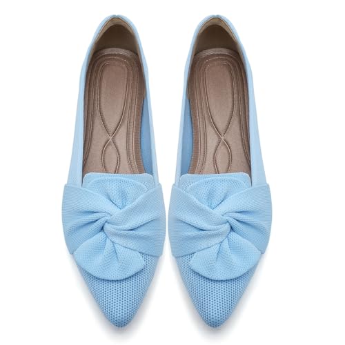 Image of HIULYCENCE Flats for Womens Pointed Toe Ballet Flats with Bow Comfortable Knit Dressy Flats