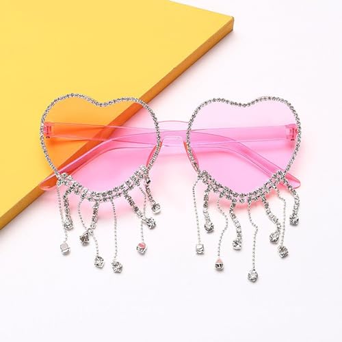 Bachelorette Party Tassel Heart Sunglasses, Pink Heart Tassel Glasses for Women Gril Kids Funny Bachelorette Wedding Disco Party Gift Accessories Supplies4