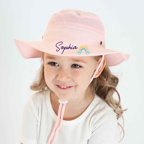 Custom Baby Sun Hat, Personalized Toddler Bucket Hat, Mesh Wide Brim Fishing Hat Beach Water Summer Hat for Boys Girls White2