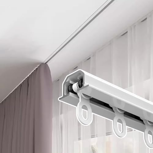 ZIMGOD Hidden Curtain Rod Rail Ceiling Mount, Recessed Invisible Curtain Track White, Straight Curtain Pole System for Windows/Room Divider, Custom Size (Size : 150cm/4.9ft)