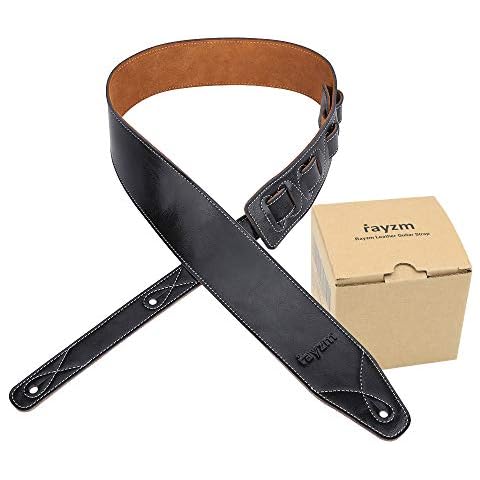 Rayzm Correa de guitarra o bajo con forro de terciopelo, Correa de piel auténtica para guitarras electricas o acusticas y bajos. 6,5cm de ancho, longitud ajustable entre 108 cm y 140 cm Cover