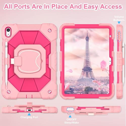 Image of WESOROL Case for iPad (A16) 11th Generation 11 Inch (2025) iPad 10th Generation 10.9 Inch (2022),Full-Body Drop Protection i Pad Case 10th Gen with Rotating Stand Screen Protector Pencil Holder,Rose
