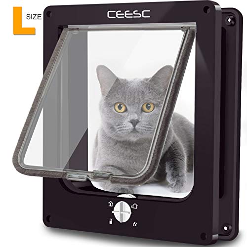 CEESC Puertas para gatos, puerta magnética para mascotas con cerradura giratoria de 4 vías para gatos, gatitos y gatitos, versión actualizada