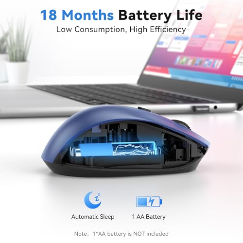 Image of TECKNET Wireless Mouse for Laptop, Dual-Mode Bluetooth Wireless Mouse | (BT5.2 /3.0 & 2.4G) Connection, Ergonomic Design, 5-Level DPI, Silent Click, Compatible with Laptop /PC /Windows /Chromebook