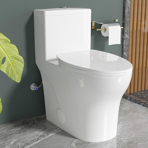 Vomlor Elongated Modern Tall Toilet 17 Inch Chair Height Seat 17.3", Powerful Tornado Flush One Piece Dual Flush 1.0/1.28 GPF, ADA High Skirted Toilet for Bathroom, Comfort Bowl Heigh 16.5", White