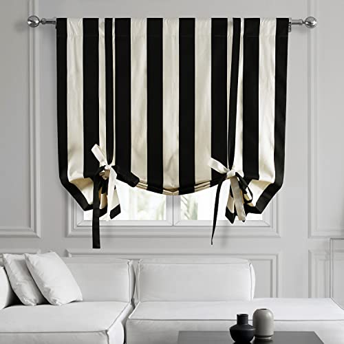 Image of HPD Half Price Drapes Room Darkening Tie Up Curtains 46 X 63 Inch Cabana Printed Cotton Window Roll Up Balloon Curtain for Living Room, Kitchen PRTW-TUD17-63 (1 Panel), Cabana Black