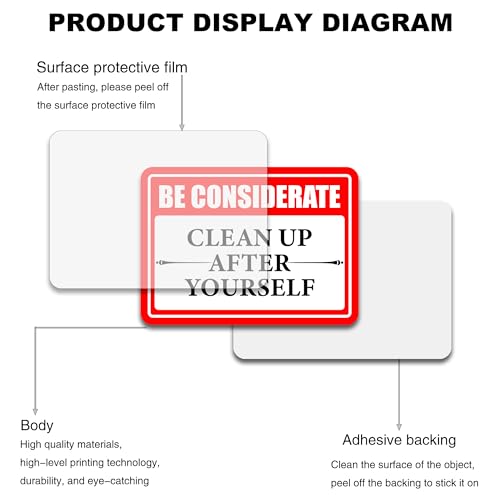 Image of Clean Up After Yourself Sign, Self-Adhesive Waterproof Be Considerate Clean Up After Yourself Sign for Bathroom and Kitchen Keep This Area Clean Rules Sticker for Home, Restroom