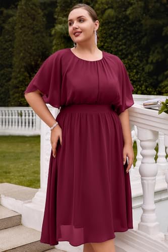 Image of Hanna Nikole Plus Size Chiffon Dresses for Women Flounce Sleeves Empire Waist A Line Summer Beach Dress