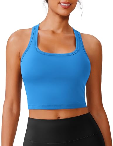 Image of PINSPARK Sports Bra Longline Racerback Tank Tops for Women Padded Workout Yoga Top