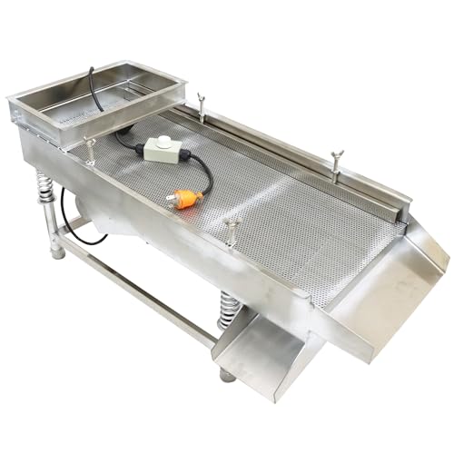 HQHAOTWU Linear Vibrating Screen Straight Vibrating Sieve Shaker Electric Linear Vibrating Sieve Machine JG30-75 Stainless Steel Vibrating Sieve 3mm Screen Single Layer with 1 Motor 110V