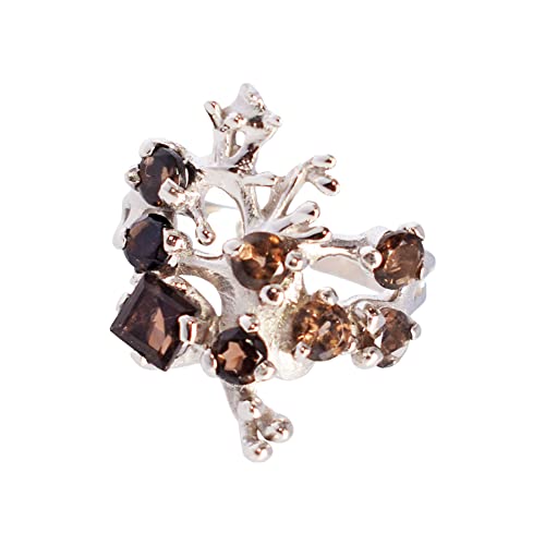 Bague en quartz fumé naturel argent sterling 925, cadeau précieux RI-4018A