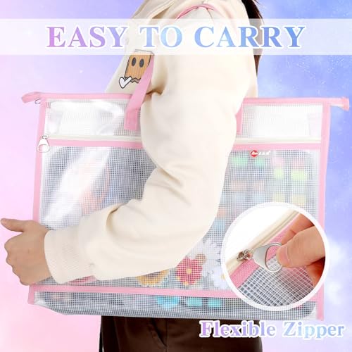 Image of 2 Pcs A3 Project Bag for Quilting Craft Storage for Quilters Clear Mesh Design Art Supply Bag Artwork Storage Organize for Artworks Charts and Teaching Material Multipurpose