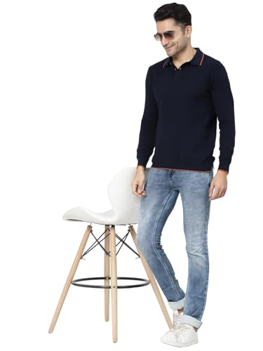 Image of Kalt Mens Basic Solid Full Sleeves Polo Cotton Blend Knitted Regular Fit Polo-Neck T-Shirts with Collar Stylish