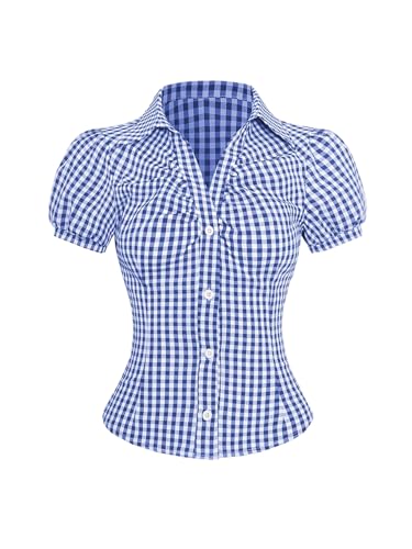 SweatyRocks Women's Y2K Short Puff Sleeve Button Down Fitted