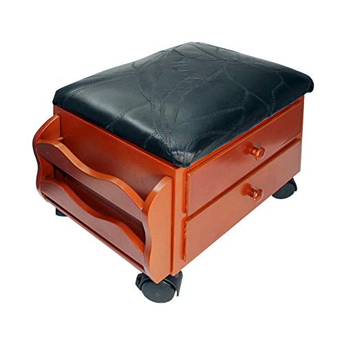 Soldela Multifunktionale Fußablage aus Massivholz  Deckel aus Leder  Fassungsvermögen Stauraum/Schublade/Tür, 4 Rollen