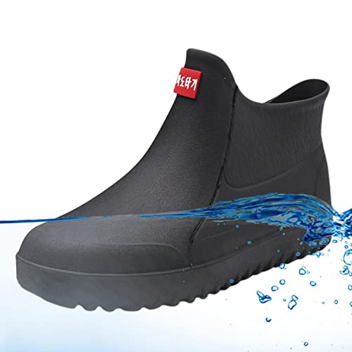 Hbeylia Short Rain Boots For Men Waterproof Garden Shoes Anti Slipping Platform Lightweight Ankle Rainboots Rubber Mid Calf Muck Mud Scrub Boots for Outdoor Work Gardening4