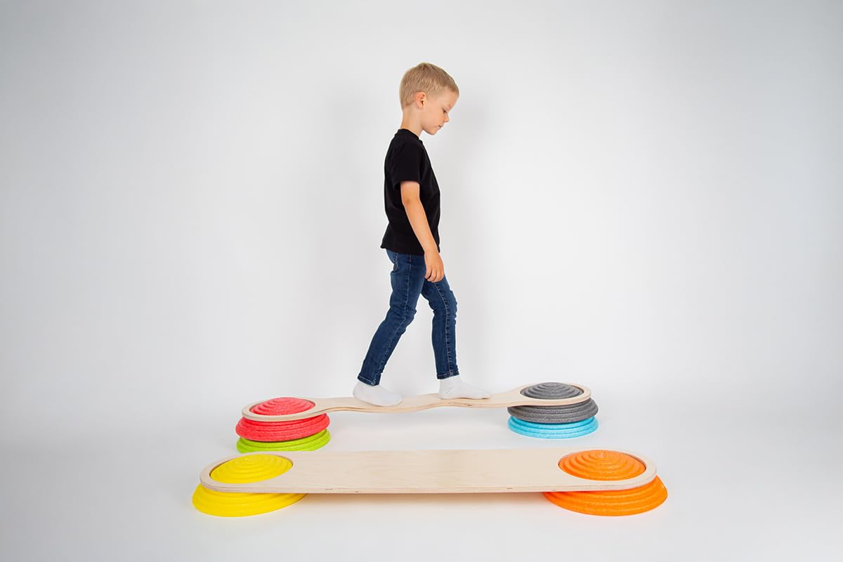 GOWI River Stones EPP Balance Steine Set, 12 Stück, Rutschfest und Leicht, Indoor/Outdoor Motorikspielzeug, Gleichgewichtstraining für Kinder