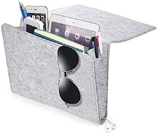 JINGDL Bedside Caddy, Bedside Organizer with 1 Large and 2 Small Pockets for Remote Control Tablet Phone Bedside Gadget Book Magazine Storage Holder (Light Grey)