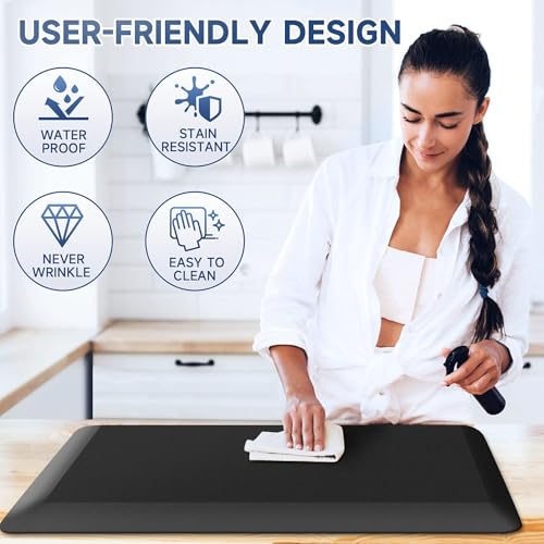 Image of 4 /5 Inch Thick Kitchen Mats for Floor, StepRite Kitchen Rug for Standing Desk, Non-Slip, Thicker, Stain & Water Resistant, Comfort Anti Fatigue Floor Mat for Home, Kitchen, Office - Black, 32 * 20''