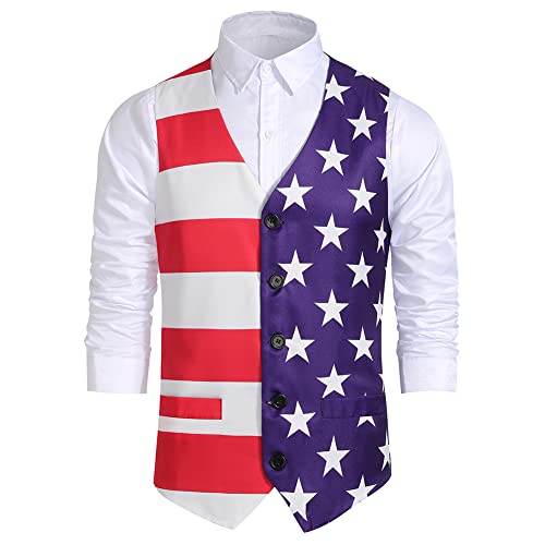 Image of GRAJTCIN Men's Festive Costume Adult Mardi Gras Vest 3D-Print St Patrick's Day Suit Independence Day Waistcoats