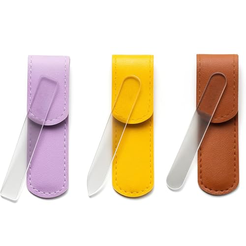 Vesavifaka 3 pezzi Lima per Unghie in Vetro Premium per Unghie Naturali con Custodia in Pelle, Lima per Unghie di Cristallo per Unghie più Forti e Lisce, Strumento di Manicure Riutilizzabile