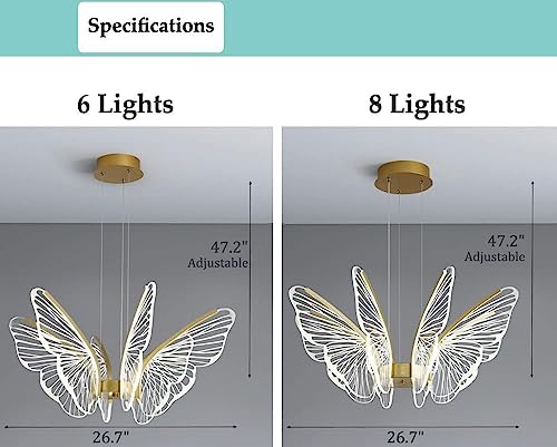 Lustre papillon plafonnier LED moderne dimmable avec télécommande or - 6