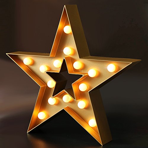 Bright Zeal 13" LED Star Marquee Sign Gold with Timer