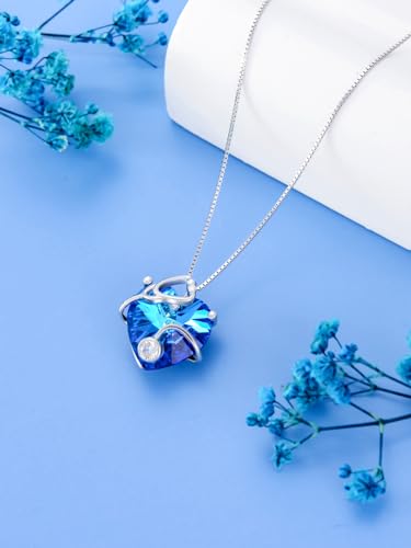 OCJ Nurse Gifts Stethoscope Necklace 925 Sterling Silver Heart Birthstone Jewelry Birthday Graduation Gifts for Nurse, Doctor, Medical Student3