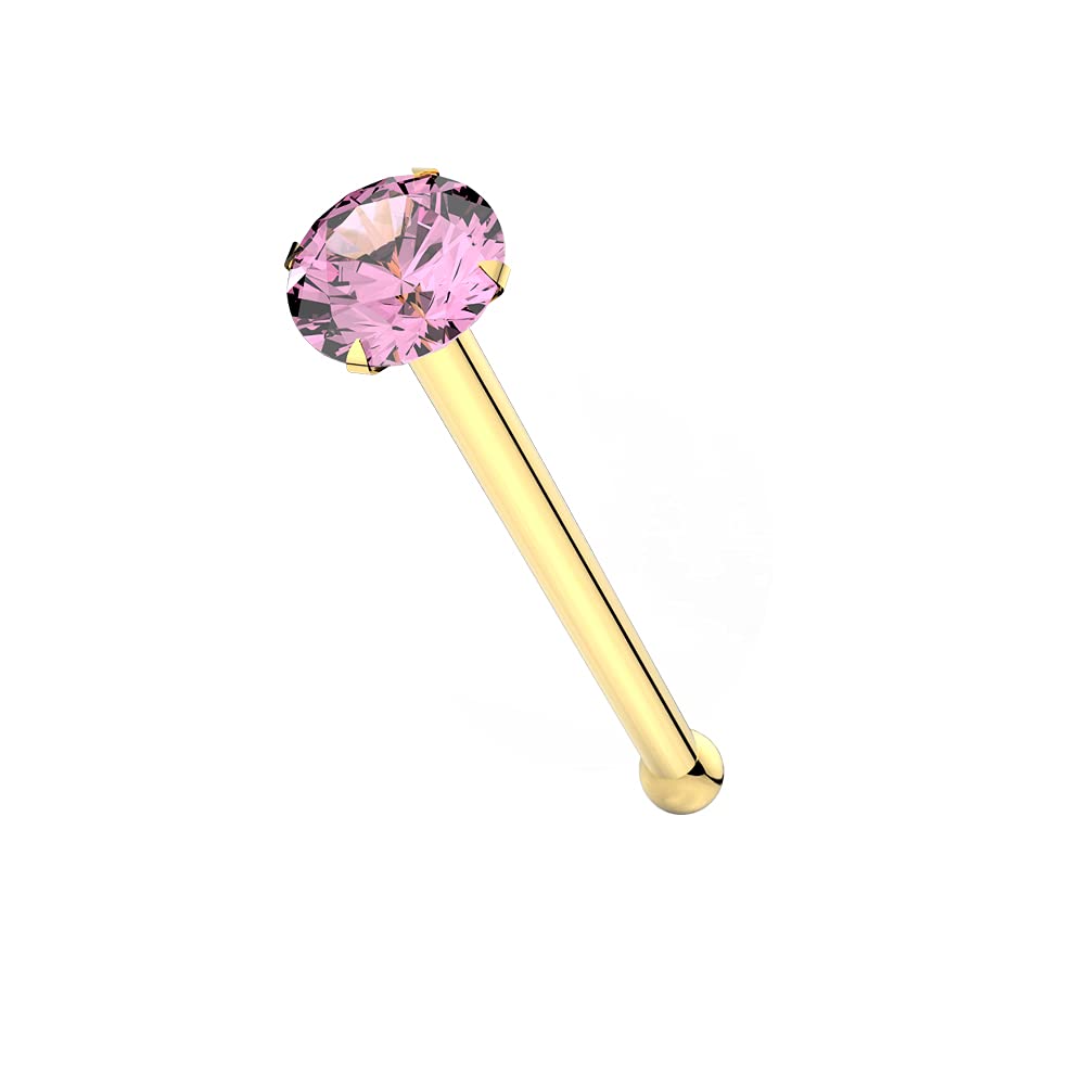 Monster Piercing | 14K Gold Echtgold | Nasenpiercing Nasenstecker Stud | Rosa Kristallstein | Stabstärke: 22G (0,6 mm) | Stablänge: 6mm | Steingröße: 1,5mm oder 2mm | Hypoallergen